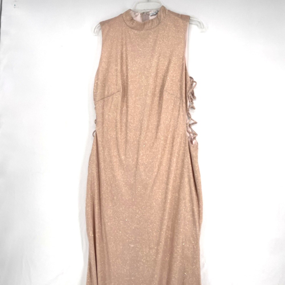 Fashion Nova Flash Back Metallic Maxi‎ Dress Size 2X Blush Cut Out Details